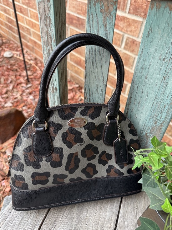 Coach Handbags - Coach Leopard-Print Cora Mini Dome Satchel in Black and Brown